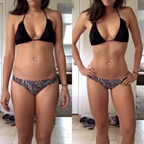 Girl before and after losing weight on a carb-free diet